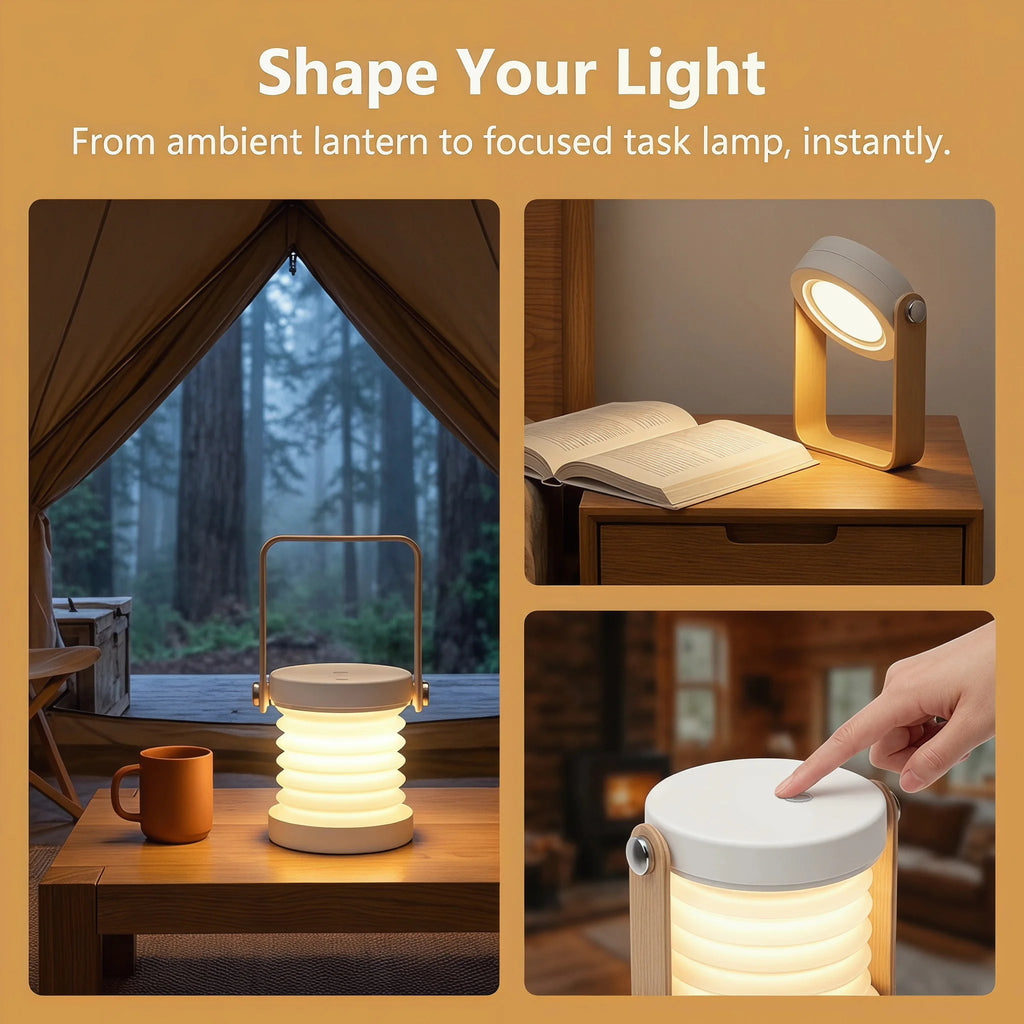 Telescopic Hanging Lantern Table Light, Portable Folding Desk Handheld Lamp, Dimmable Bedside Reading Camping Night Light