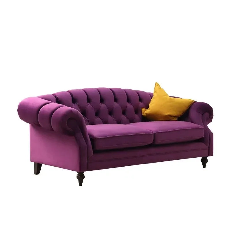 French Retro Olive Green Velvet Sofa Buckle Internet Celebrity Designer Small Apartment Xiaohongshu Sofa