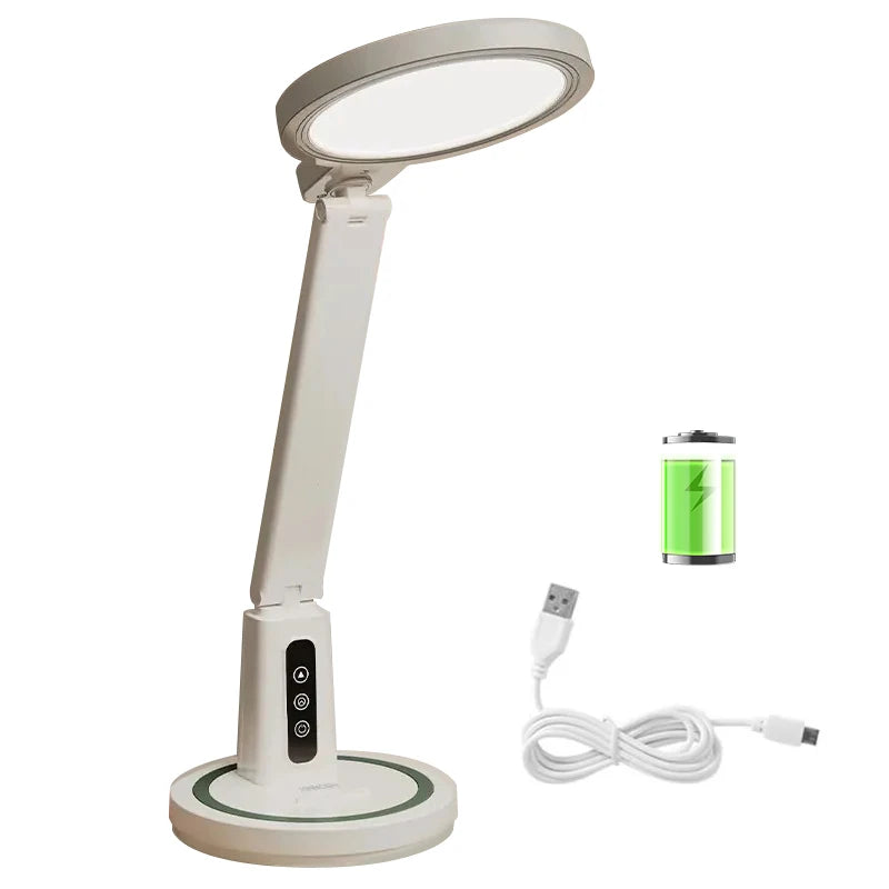 LED Clock Table Lamp USB Chargeable Dimmable Desk Lamp Plug-In LED Light Foldable Eye Protection Reading Night Light