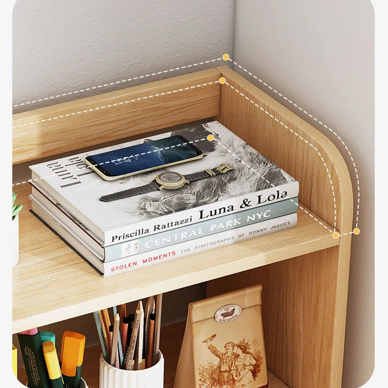 3 Tier Desktop Bookshelf Storage Shelves Wooden Open Bookcase Locker for Daily Household Children Study Bedroom Office Supplies