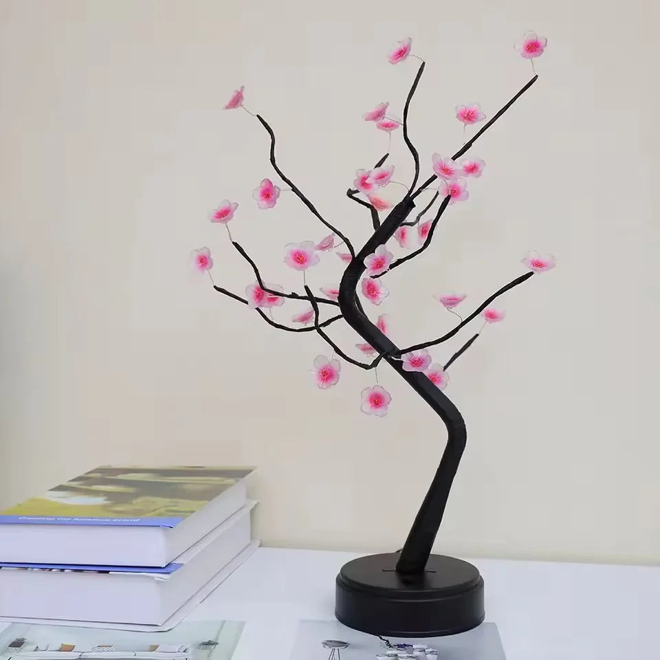 1PC LED Artificial Cherry Tree Bonsai Night Light Usb/Battery Powered Table Lamp Touch Switch Fairy Light for Wedding Home Decor