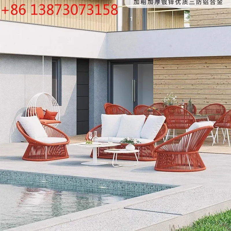 Outdoor Rattan Combination Courtyard Leisure Furniture Hotel Villa B & B Balcony Open-Air Outdoor Waterproof Rattan Chair Sofa