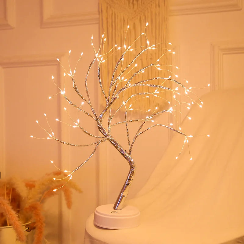 LED Birch Tabletop Bonsai Tree Night Light Christmas Decorate Lamp 8Modes Usb/Battery Bedside Room Decorative Fairy for Room