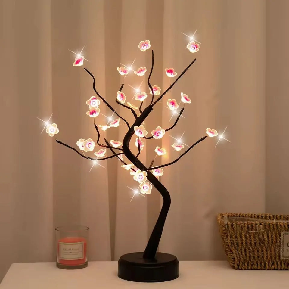 1PC LED Artificial Cherry Tree Bonsai Night Light Usb/Battery Powered Table Lamp Touch Switch Fairy Light for Wedding Home Decor