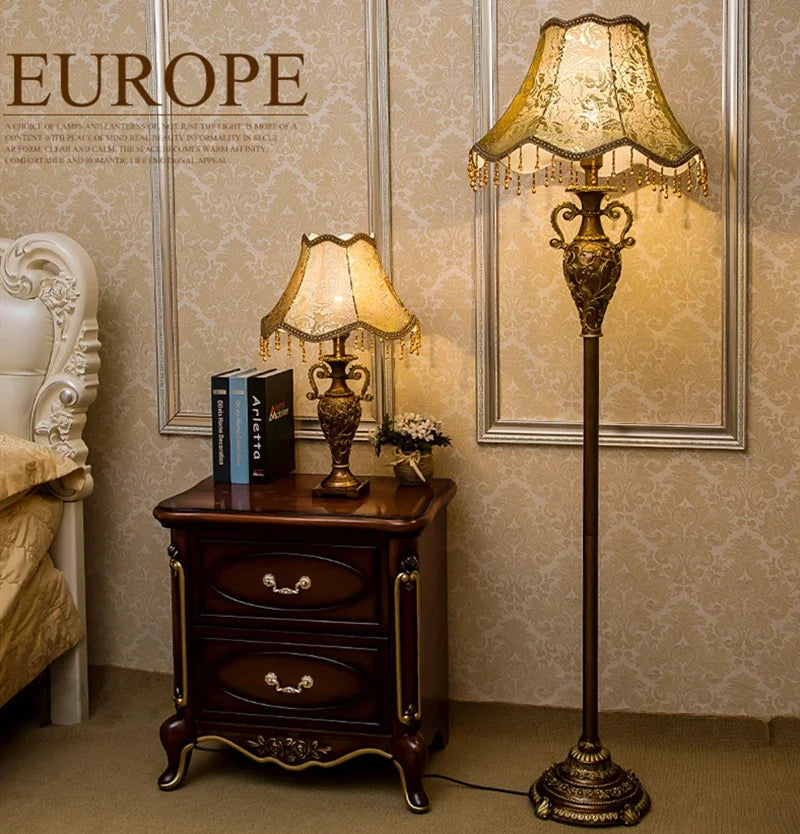 Foot Switch Classical Medieval Floor Lamp Resin Vintage Living Room Home Lustre Fixtures with Retro Pastoral Lampshade Lamp