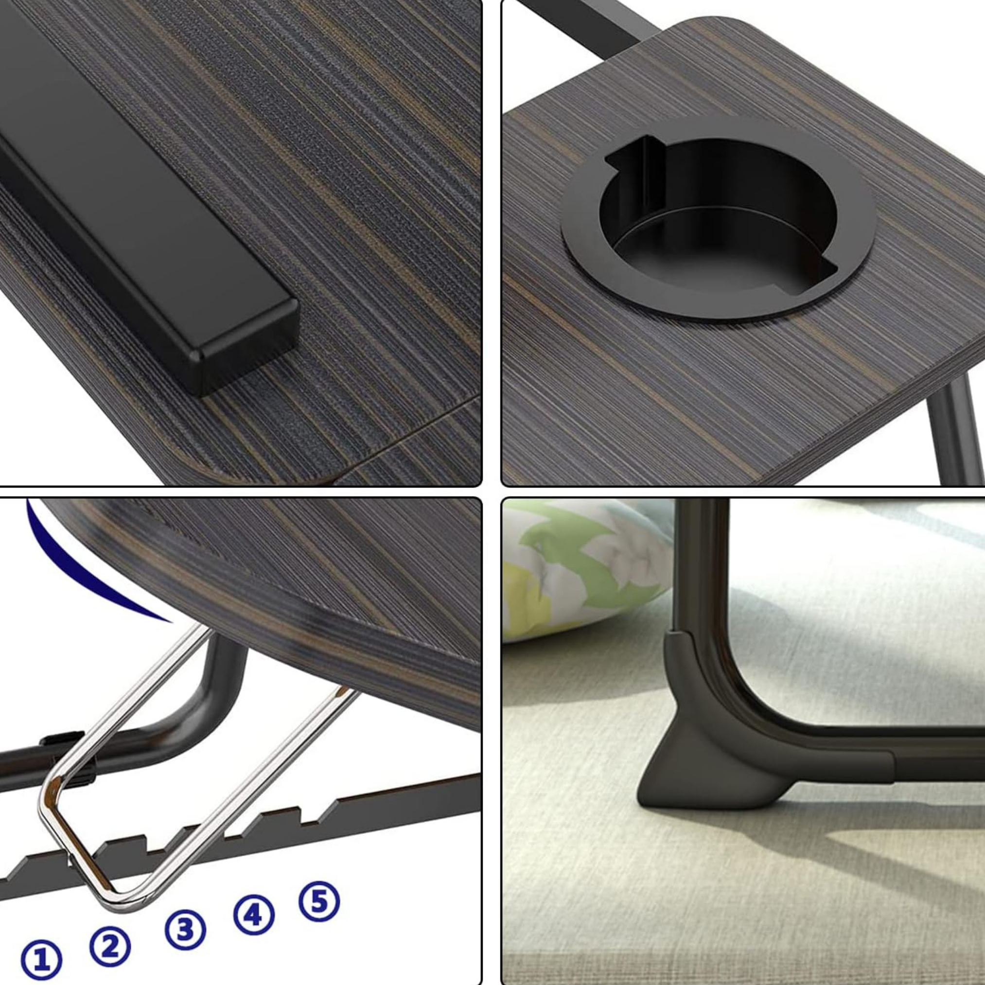 Adjustable tabletop lap desk with built-in cup holder