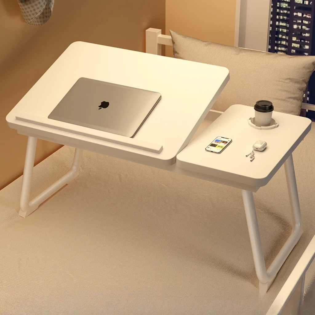 Adjustable foldable lap desk with cup holder for laptop and study
