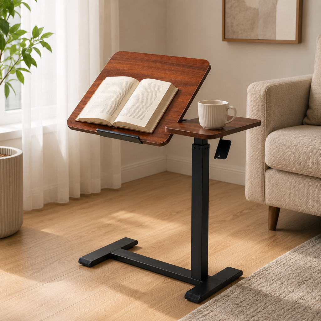 Adjustable rolling computer desk with wheels