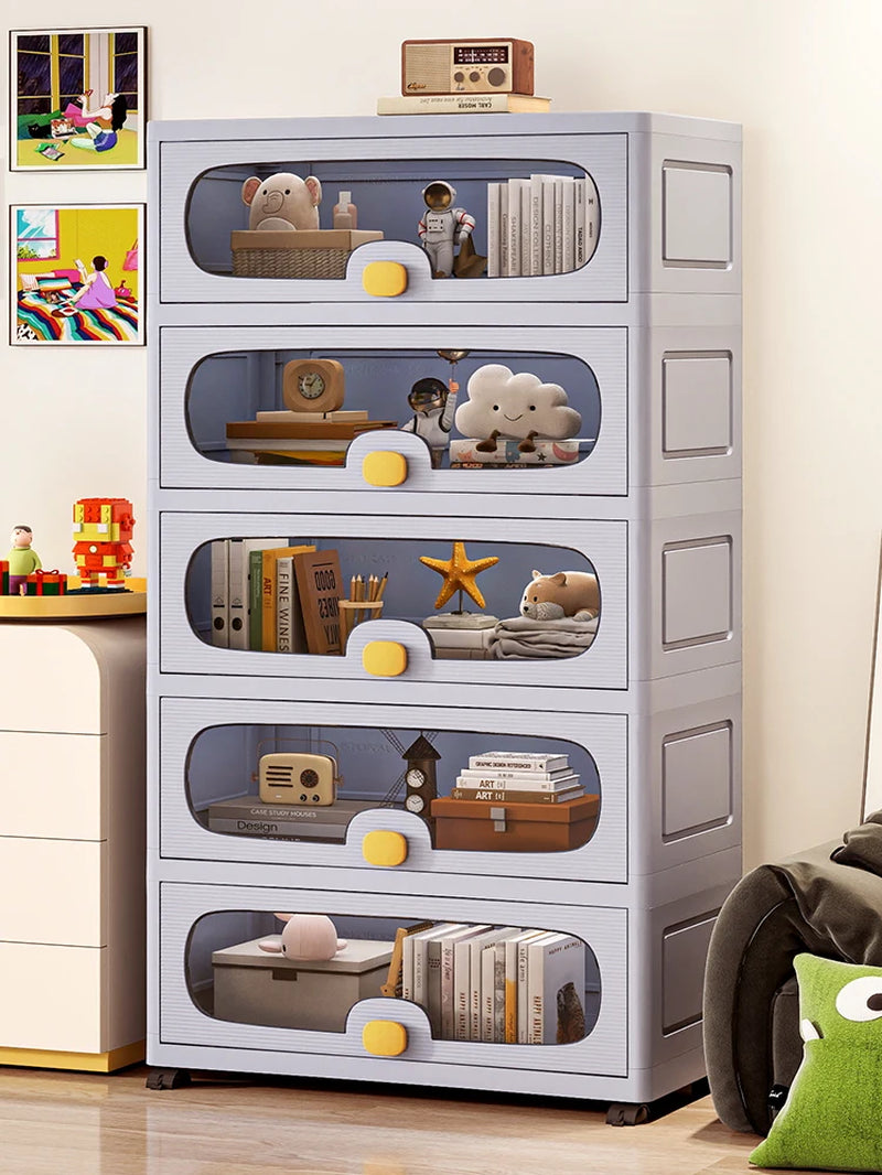 60Cm Extra Large Multi-Layer Storage Cabinet, Flip-Top Clothes Organizer for Living Room and Snack Storage Box