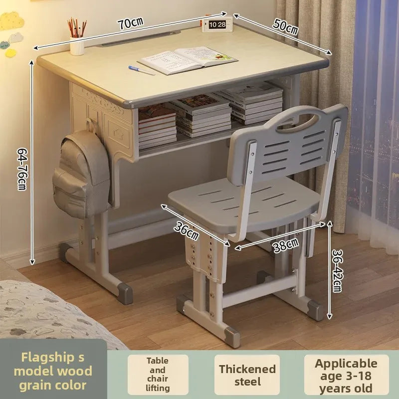 Children'S Study Student Desk and Chair Set Adjustable Height Writing Desk for Kids Home & School Standard & Pro Cushion Version