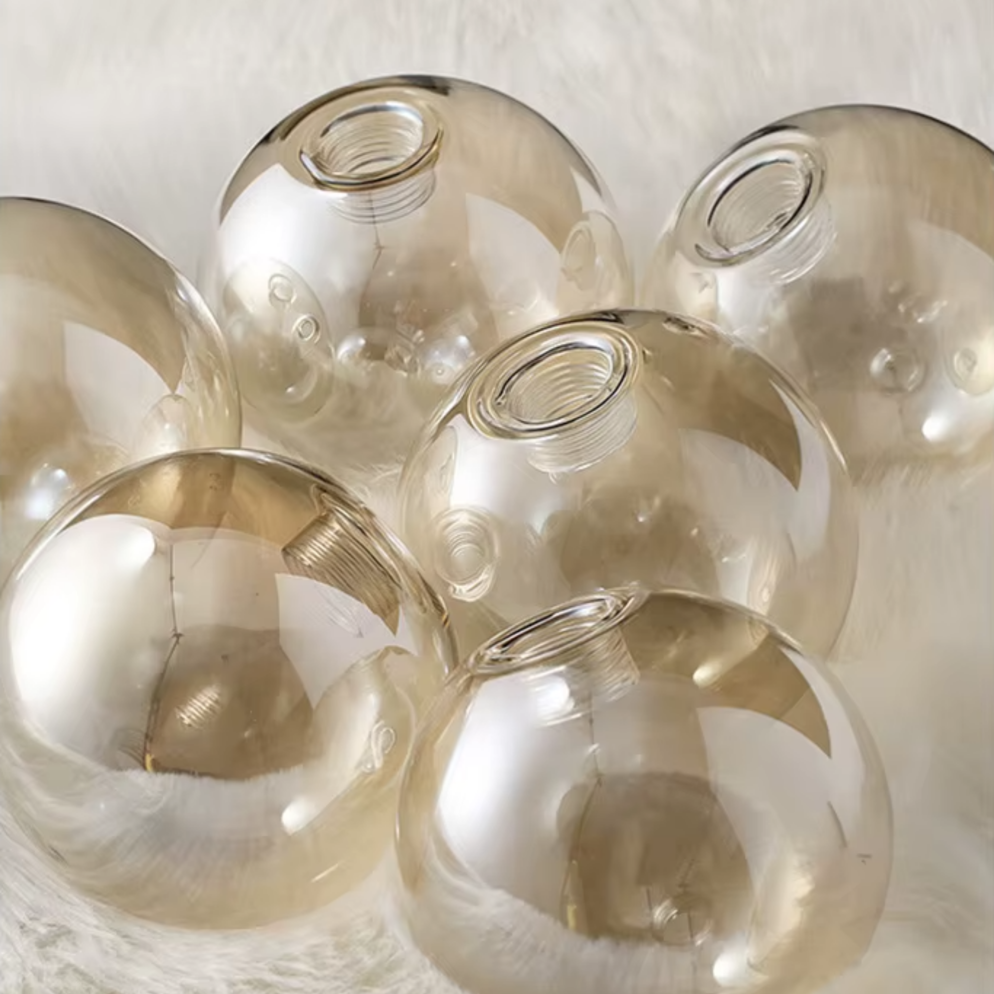 Close-up of the amber glass globe shade