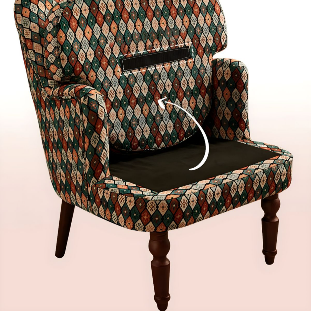 Cushion detail of fabric armchair
