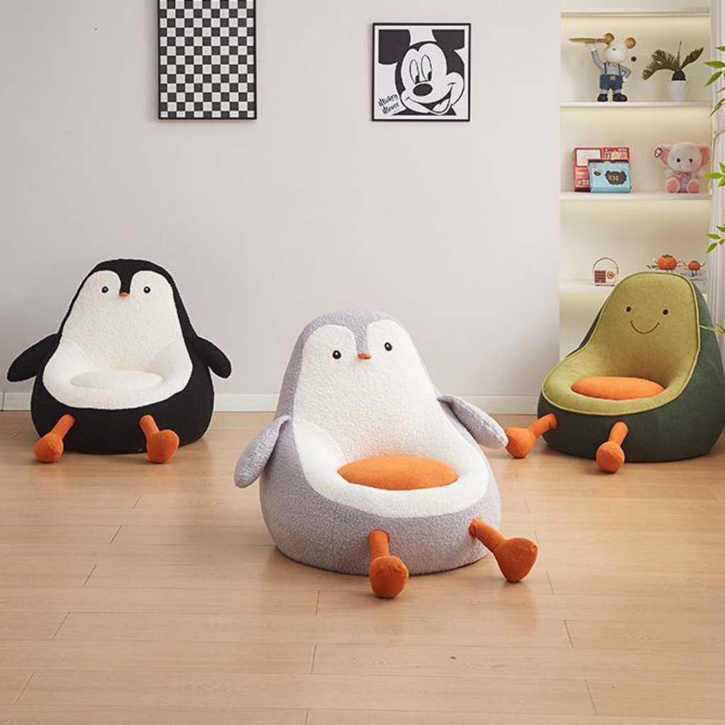 Avocado and penguin shaped kids chair in Black Grey and Green