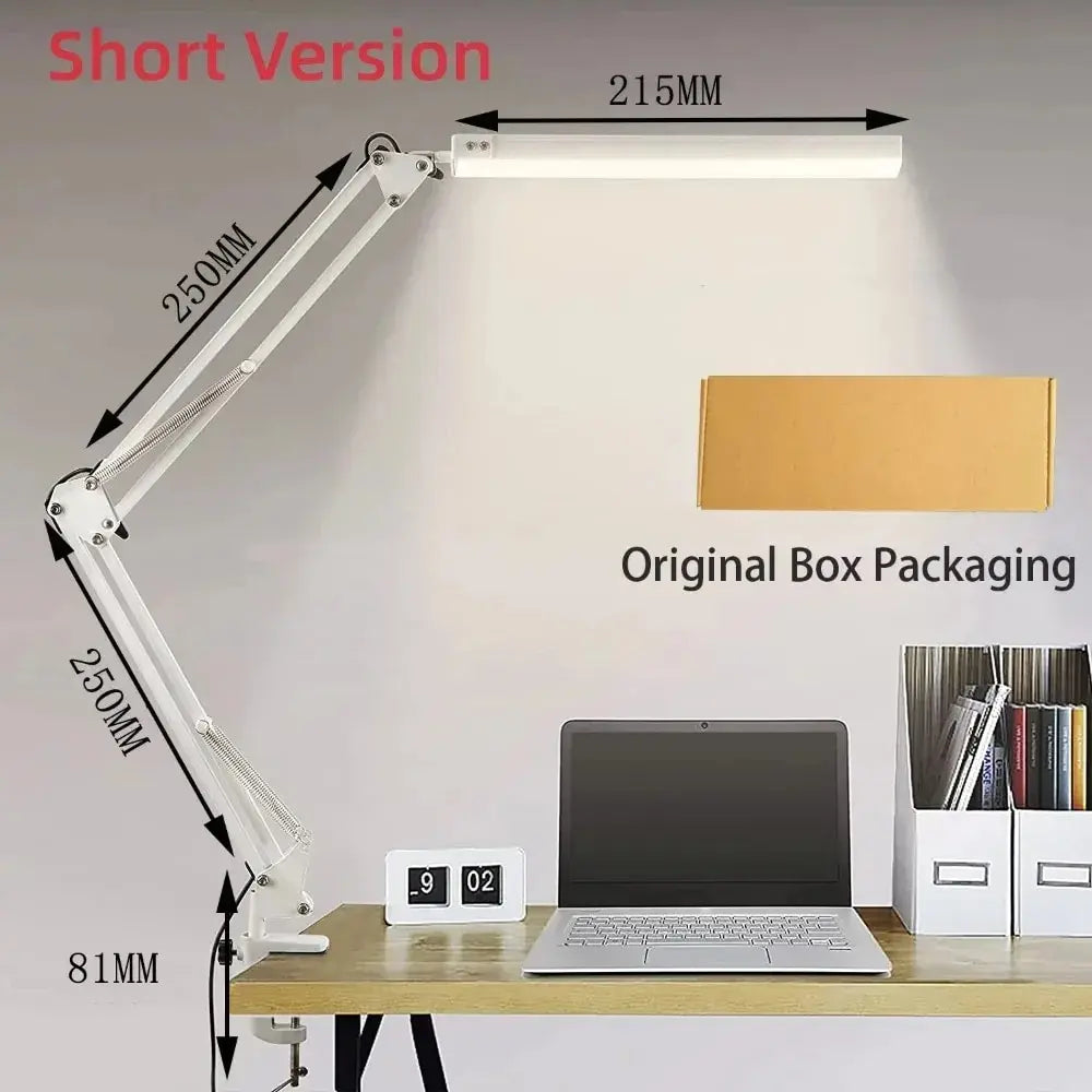 LED Folding Metal Desk Lamp Clip on Light Clamp Long Arm Diming Table Lamp 3 Colors Adjustable for Living Room Reading Computers
