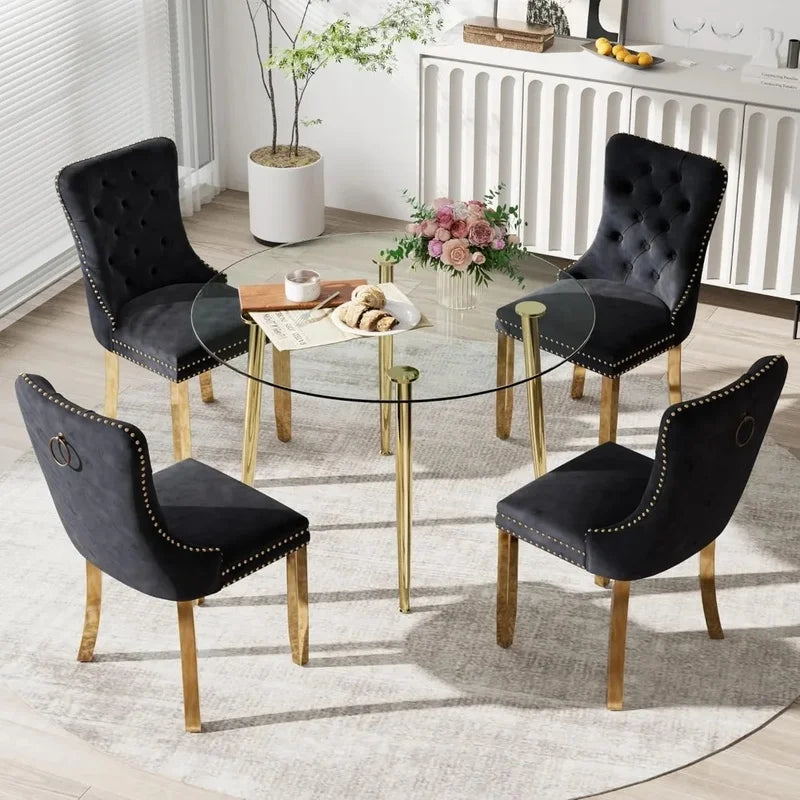 36'' Modern Minimalist round Glass Top Dining Set for 4, Luxury Circular Kitchen Table and Chairs.