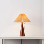 Retro Solid Wood Table Lamp Nordic Vintage Pleated Bedroom Bedside Desk Reading Decorative Wooden Desk Lamp E27 Socket