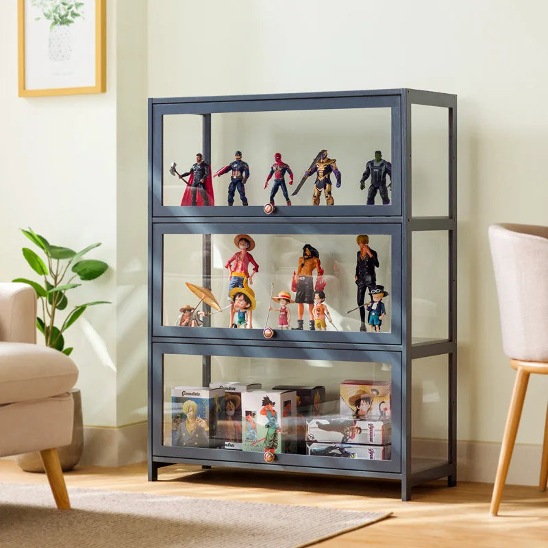 Figure Display Cabinet Imitation Glass Transparent Dust-Proof Display Cabinet Lego Toys Acrylic Storage Box Bookcase Shelf
