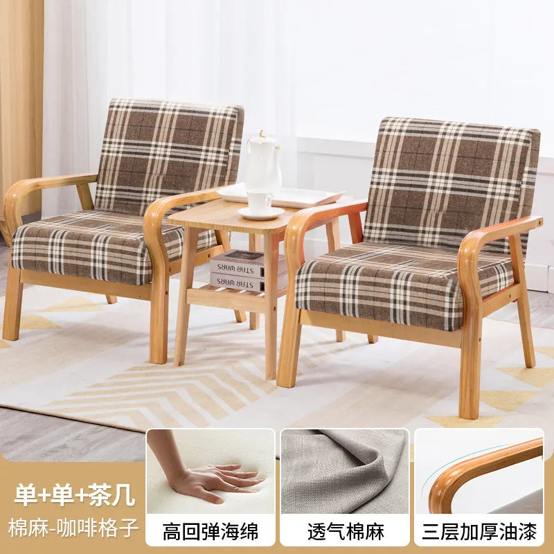 Fabric Combination Sofa Chair Single Casual Solid Wood Chair Living Room