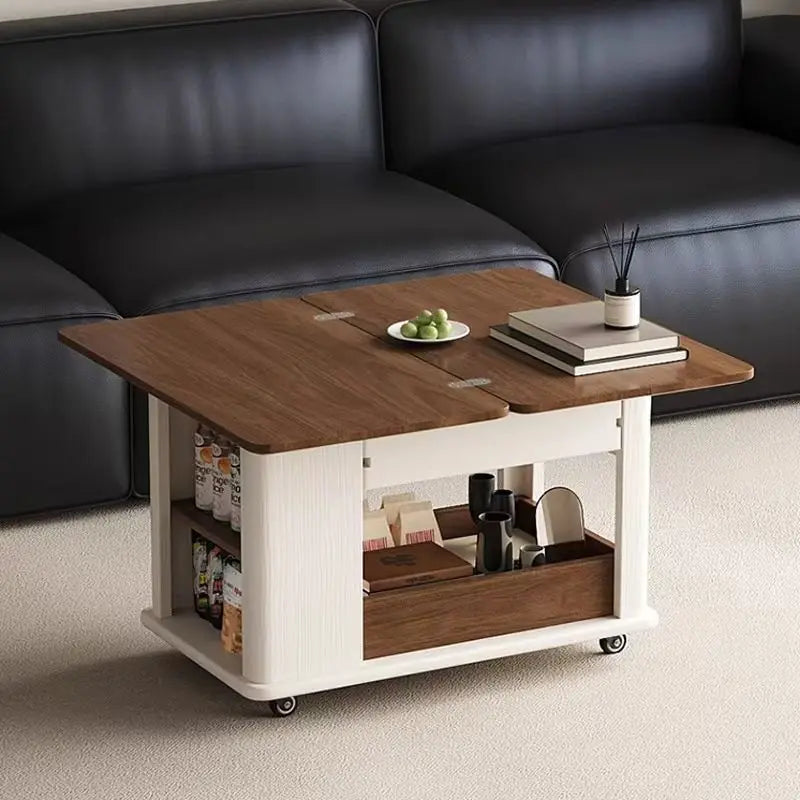 Solid Wood Sofa Trolley Simple Living Room Multi-Functional Mobile Folding Small Apartment Tea Table Antique Household Coffee Ta