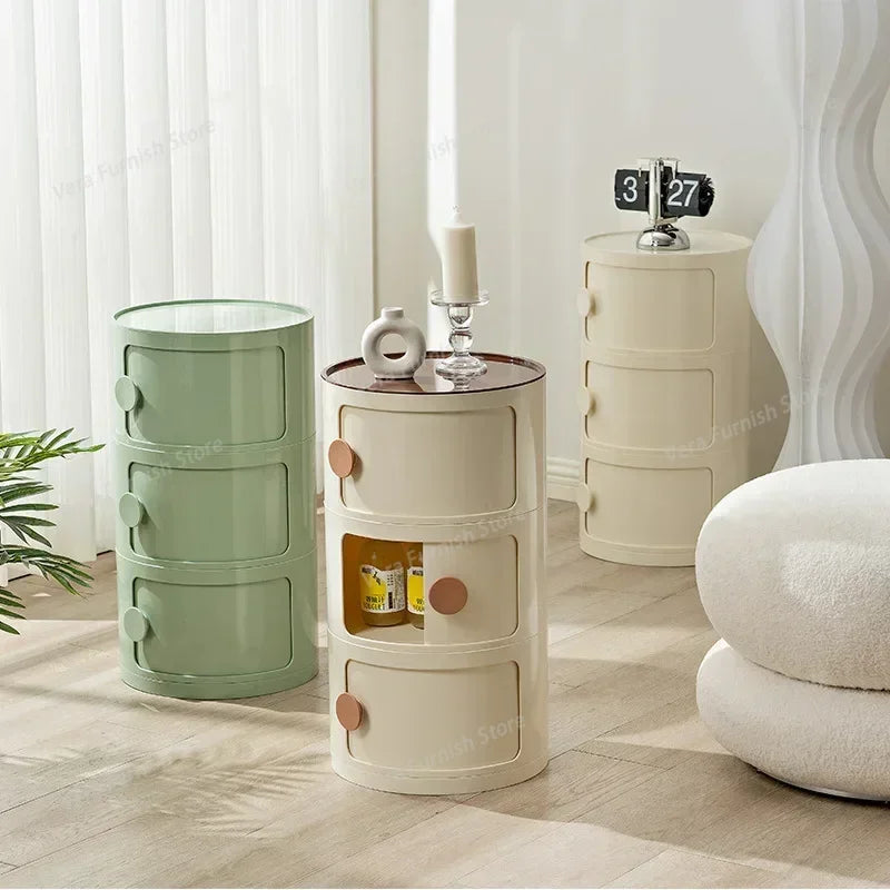 Nordic round Household Simple Creative Bedside Tables Bedroom Storage Cabinet Plastic Light Luxury Combination Small Cabinets