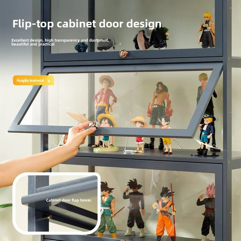 Figure Display Cabinet Imitation Glass Transparent Dust-Proof Display Cabinet Lego Toys Acrylic Storage Box Bookcase Shelf