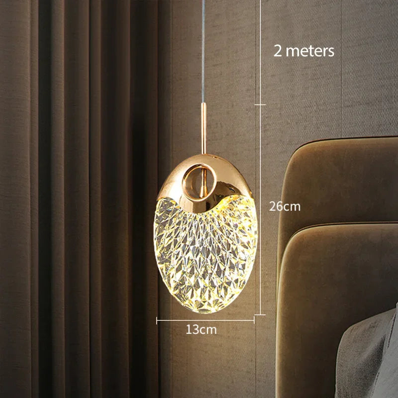 Nordic Crystal LED Chandelier Living Room Bedroom Bedside Pendant Lights Indoor Dining Room Decorative Lighting Hanging Lamp