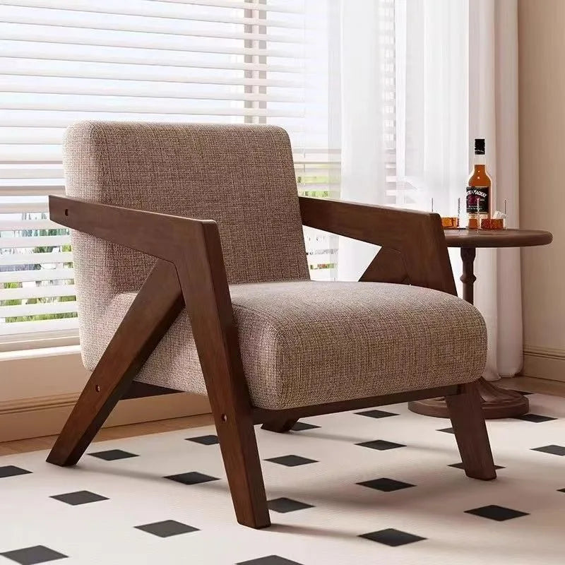 Wabi Wind Sofa Chair Single Homestay Living Room Balcony Bedroom Medieval Solid Wood Lazy Sofa Tiger Chair Leisure Chair