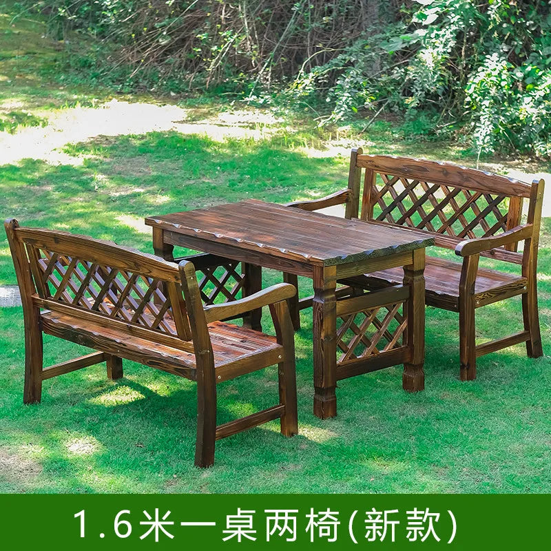 Outdoor Courtyard Anticorrosive Solid Wood Tables and Chairs Outdoor Open-Air Balcony Garden Waterproof and Sunscreen Leisure Ta