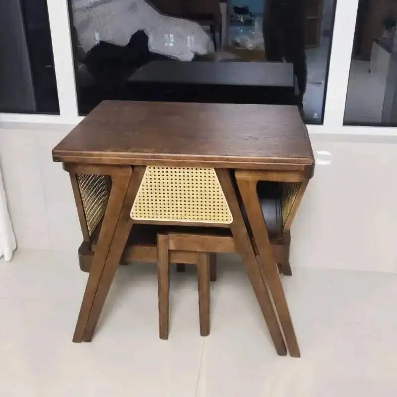 Garden Leisure Balcony Tea Table Solid Three-Piece Patio Furniture Rattan Wood Outdoor Tables and Chairs Furniture Nordic Sets M