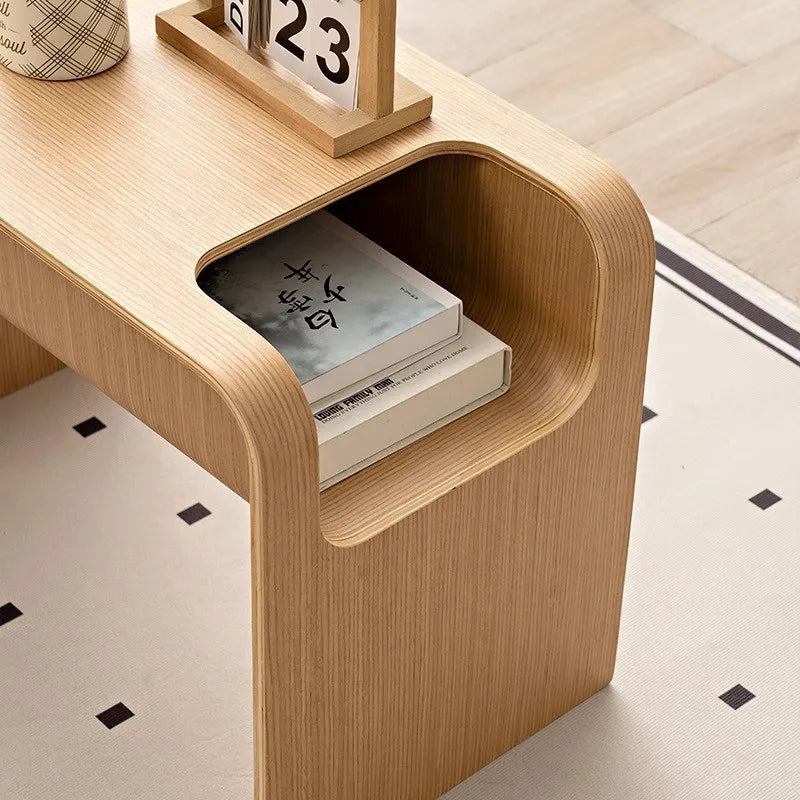 MOMO Nordic Solid Wood C-Shaped Sofa Side Table Wabi-Sabi Style Danish Designer Magazine Holder Modern Small Cabinet