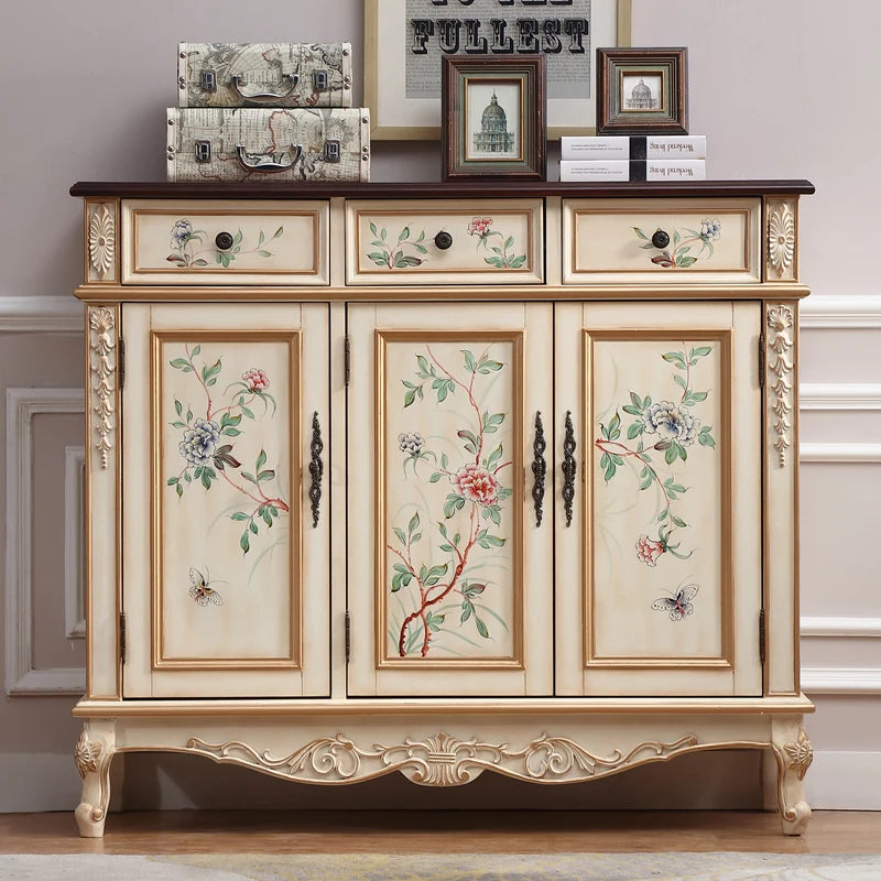 European-Style Shoe Cabinet Household Entrance Entrance Porch Cabinet Painted Storage Cabinet Solid Wood American Large-Capacity