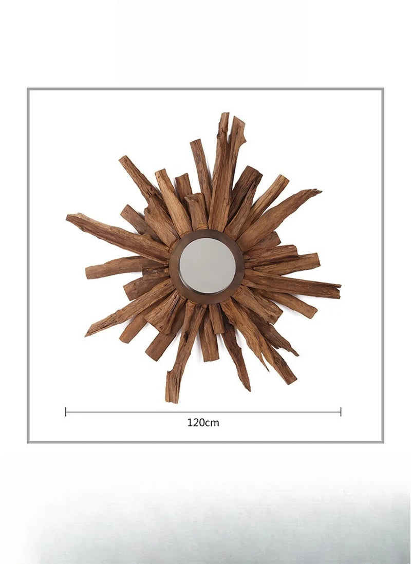 Homestay Retro Handmade Natural Teak Front Enigma Mirror Designer Storefront Decoration Creative round Mirror