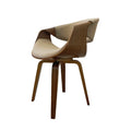 Mid Century Curved Back Dining Chair Armchair with Linen Fabric Upholstered Leisure Accent Chair with Wood Legs Walnut Finish