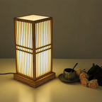 Angled view of bamboo lantern table lamp