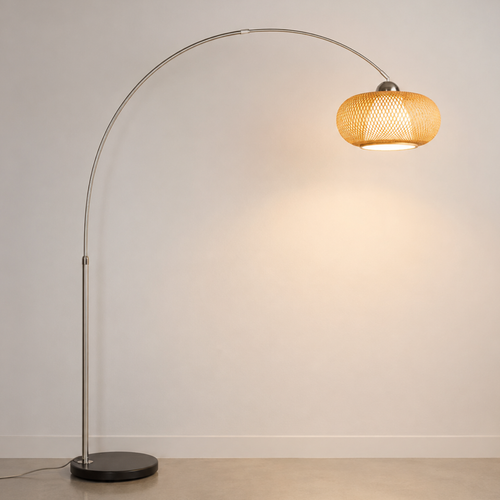 Large bamboo woven fishing rod floor lamp