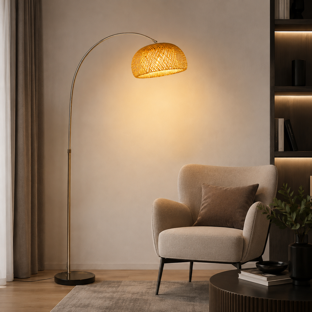 Main photo of the bamboo woven fishing rod floor lamp 