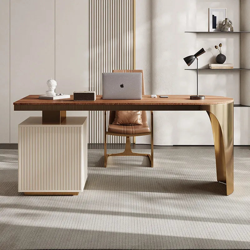 Solid Wood Desk Luxury Modern Home Study Computer Table Designer Simple High-End Stainless Steel Office Desk Furniture FYDD