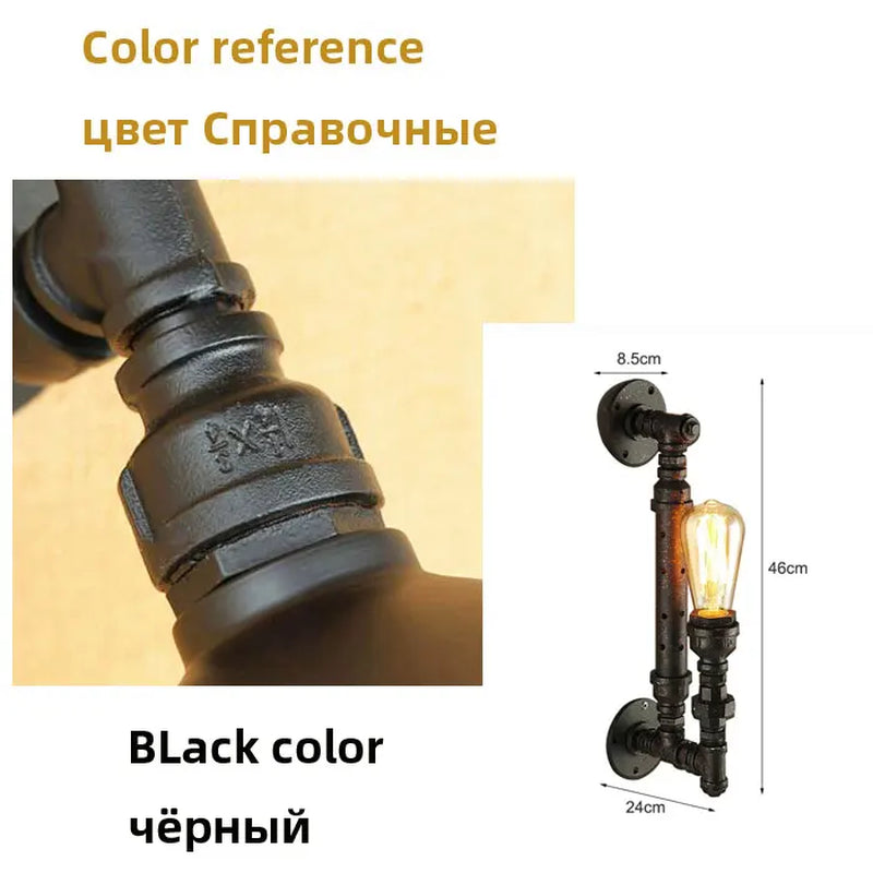 Vintage Iron Tube Wall Lamp American Rural Retro Industrial Bar Stair Corridor Study Restaurant Aisle Bedside Wall Light