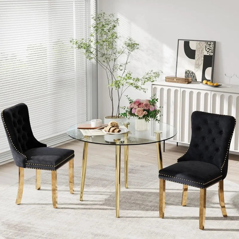 36'' Modern Minimalist round Glass Top Dining Set for 4, Luxury Circular Kitchen Table and Chairs.