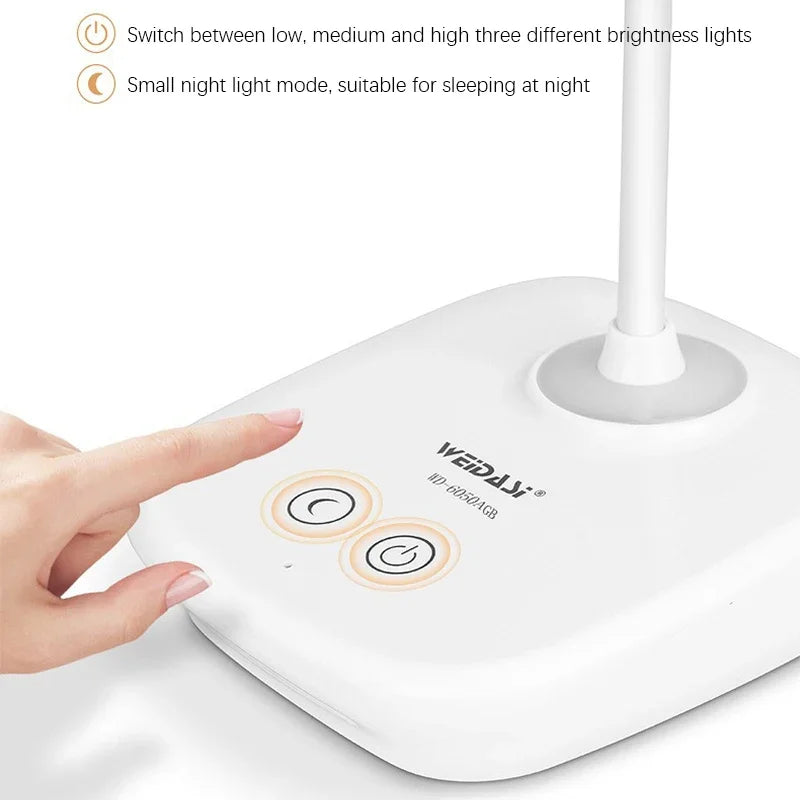 LED Desk Lamp 3 Levels Dimmable Touch Night Light USB Rechargeable Eye Protection Foldable Table Lamp for Bedroom Bedside Desk