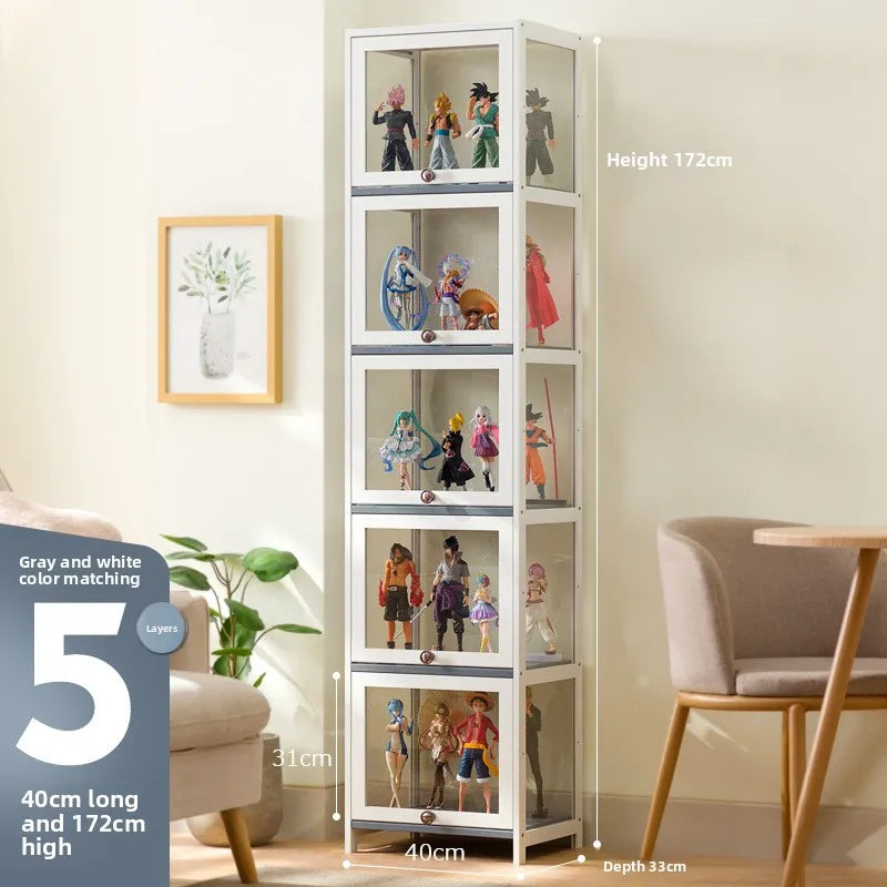 Figure Display Cabinet Imitation Glass Transparent Dust-Proof Display Cabinet Lego Toys Acrylic Storage Box Bookcase Shelf