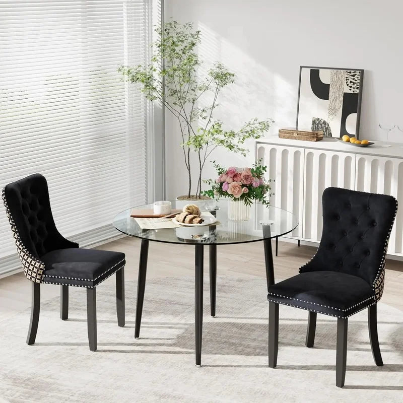 36'' Modern Minimalist round Glass Top Dining Set for 4, Luxury Circular Kitchen Table and Chairs.