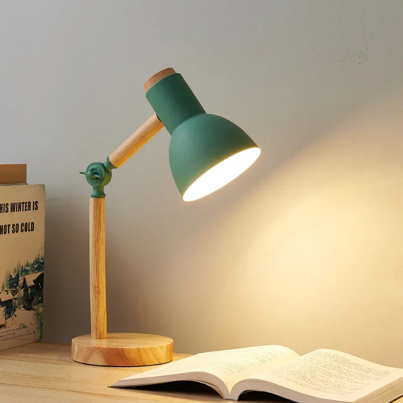 Creative Nordic Table Lamp - Wooden Art LED Turn Head Simple Design Eye Protection for Bedside Desk, Reading & Study