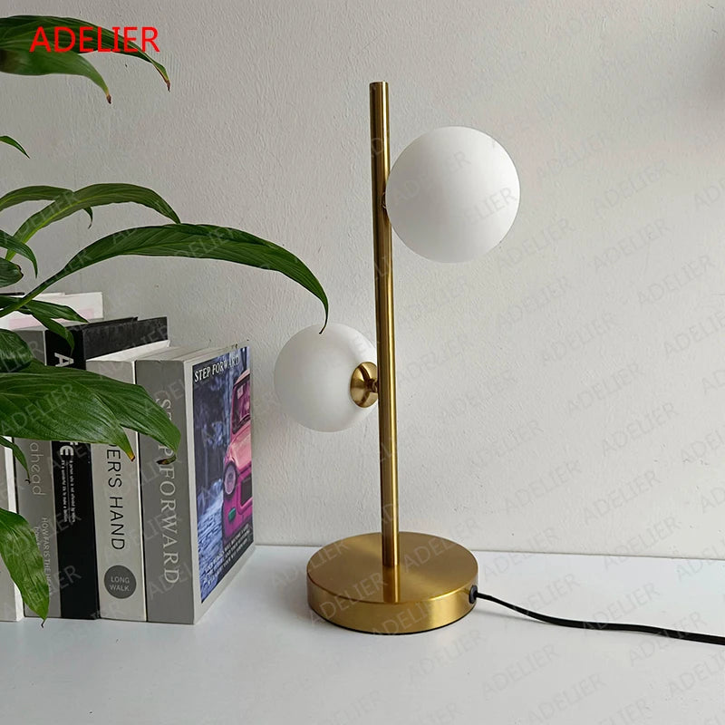 White Glass Ball Table Lamps Creative Bedroom Bedside Desk Lamp Iron Gold LED Lighting Fixture