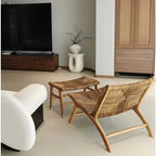 PYH Retro Rattan Woven Recliner Solid Wood Single Sofa Chair for Homestay Hotel Home Use Leisure Chair