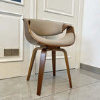 Mid Century Curved Back Dining Chair Armchair with Linen Fabric Upholstered Leisure Accent Chair with Wood Legs Walnut Finish