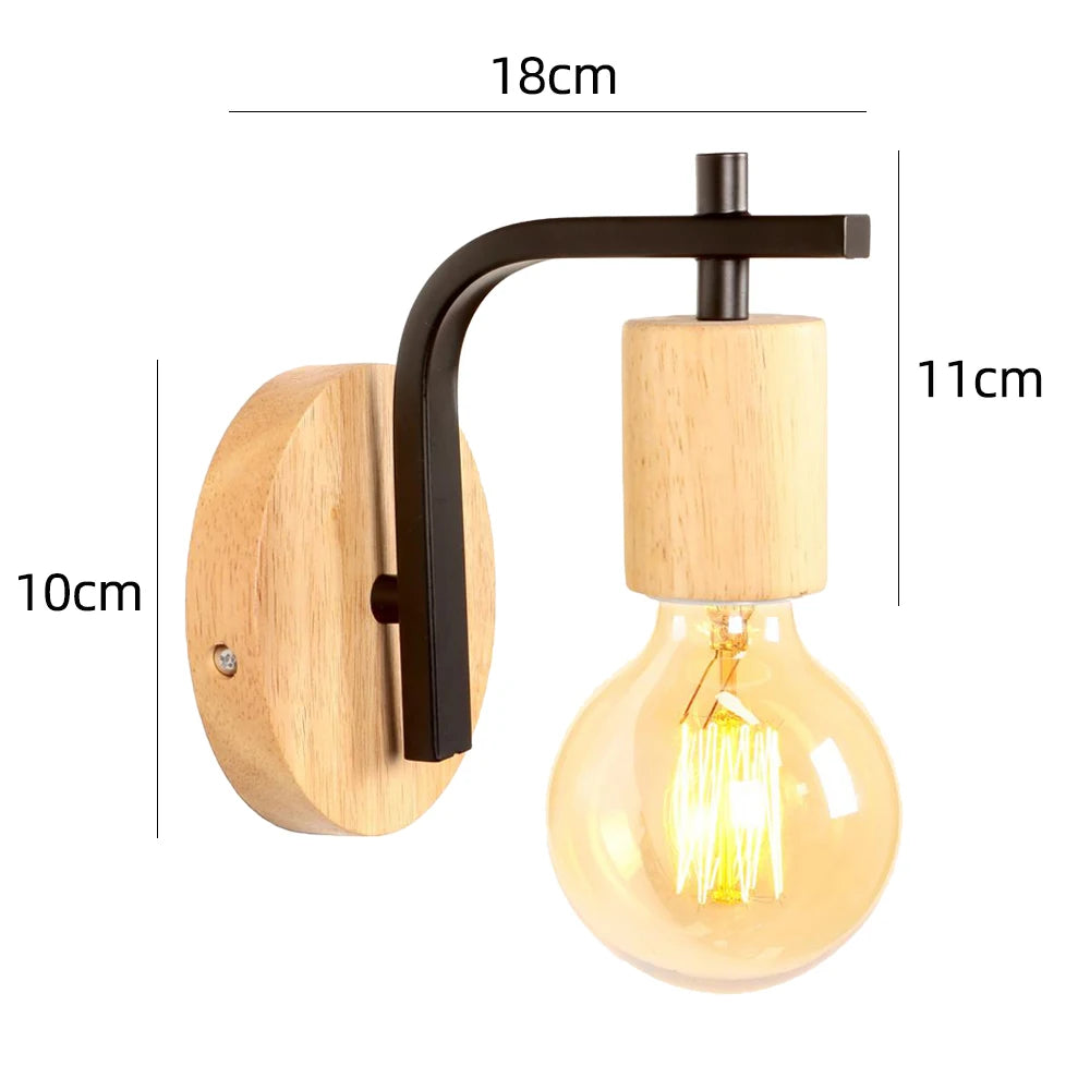 Vintage Retro Wood Wall Lamp Sconce Modern Wall Lights E27 LED Industrial Decor Indoor Lighting Bedside Lamp Dining Room Bedroom