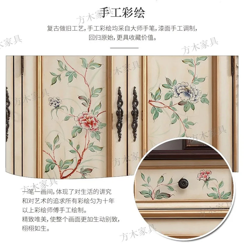 European-Style Shoe Cabinet Household Entrance Entrance Porch Cabinet Painted Storage Cabinet Solid Wood American Large-Capacity