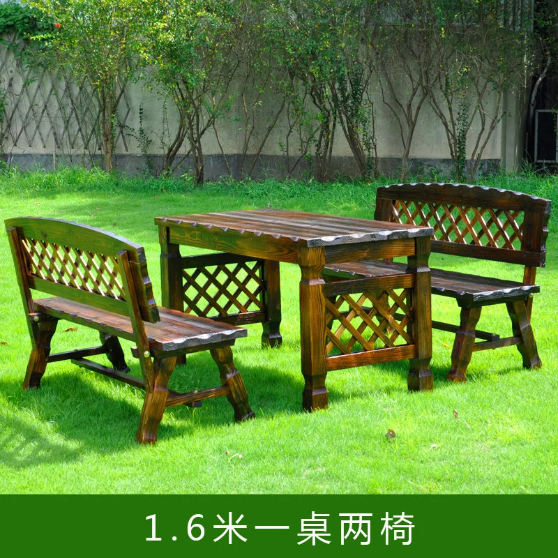Outdoor Courtyard Anticorrosive Solid Wood Tables and Chairs Outdoor Open-Air Balcony Garden Waterproof and Sunscreen Leisure Ta