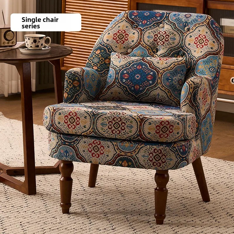 American Retro Sofa Chair Single Casual High-End Comfortable Armchair Ergonomic Balcony Sillas Para Salón Living Room Furniture